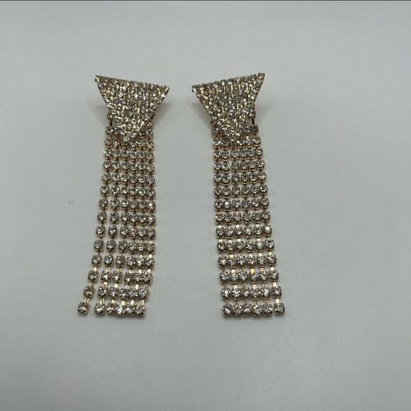 Vintage Pronged Rhinestone Gold Tone Dramatic Statement Earrings - Formal - Picture 1 of 6